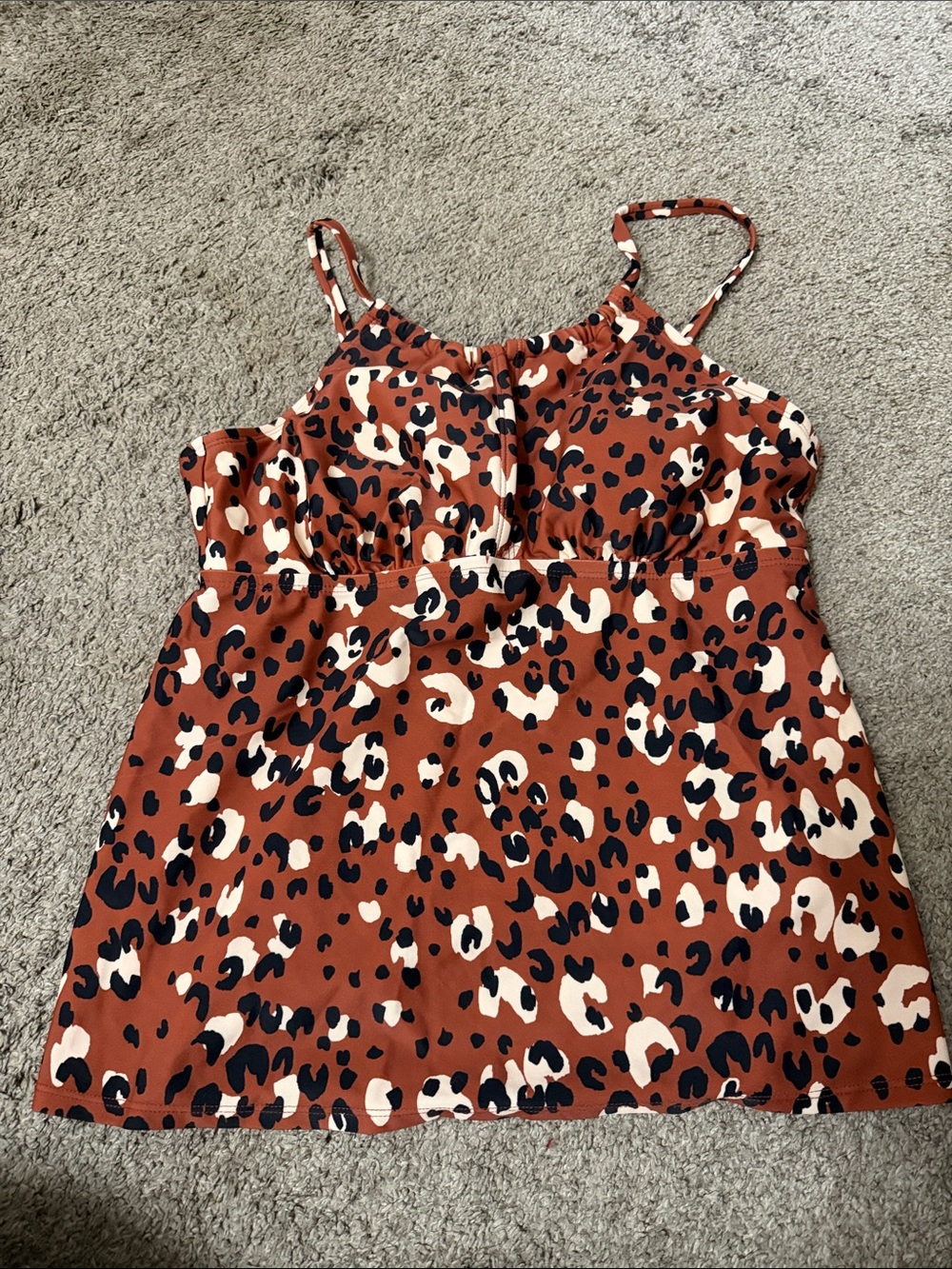 Spaghetti Strap Animal Print Cami Top - Rust/Black